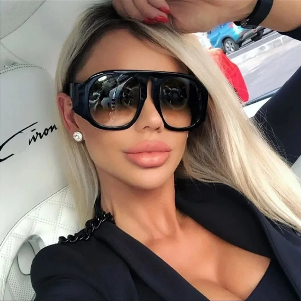 Unisex Black Oversized Shield Sunglasses